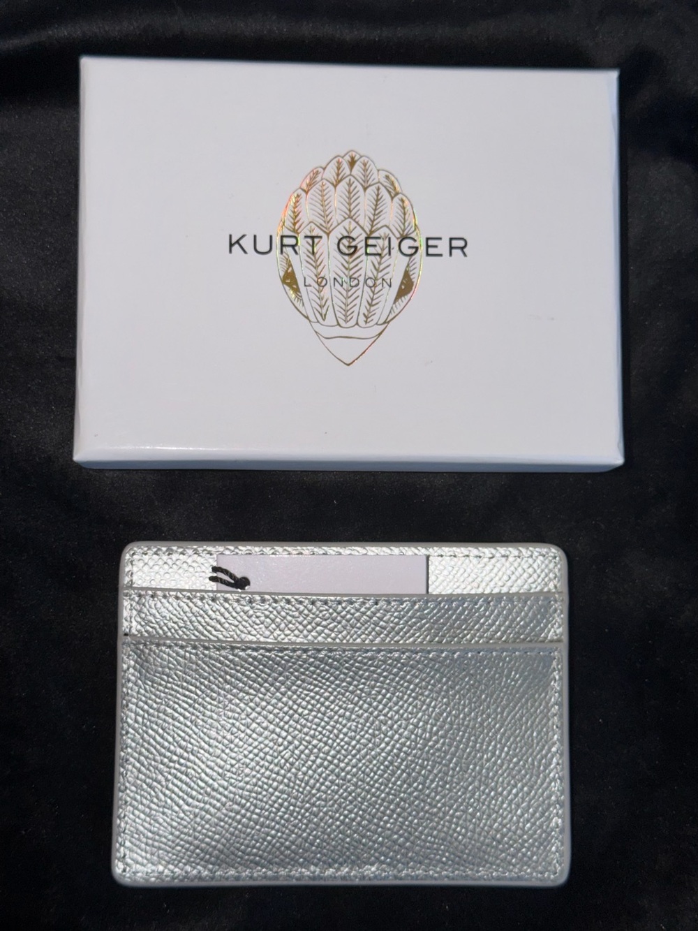 Kurt Geiger London Metallic Silver Leather Card Holder NWT Box - Picture 3 of 5